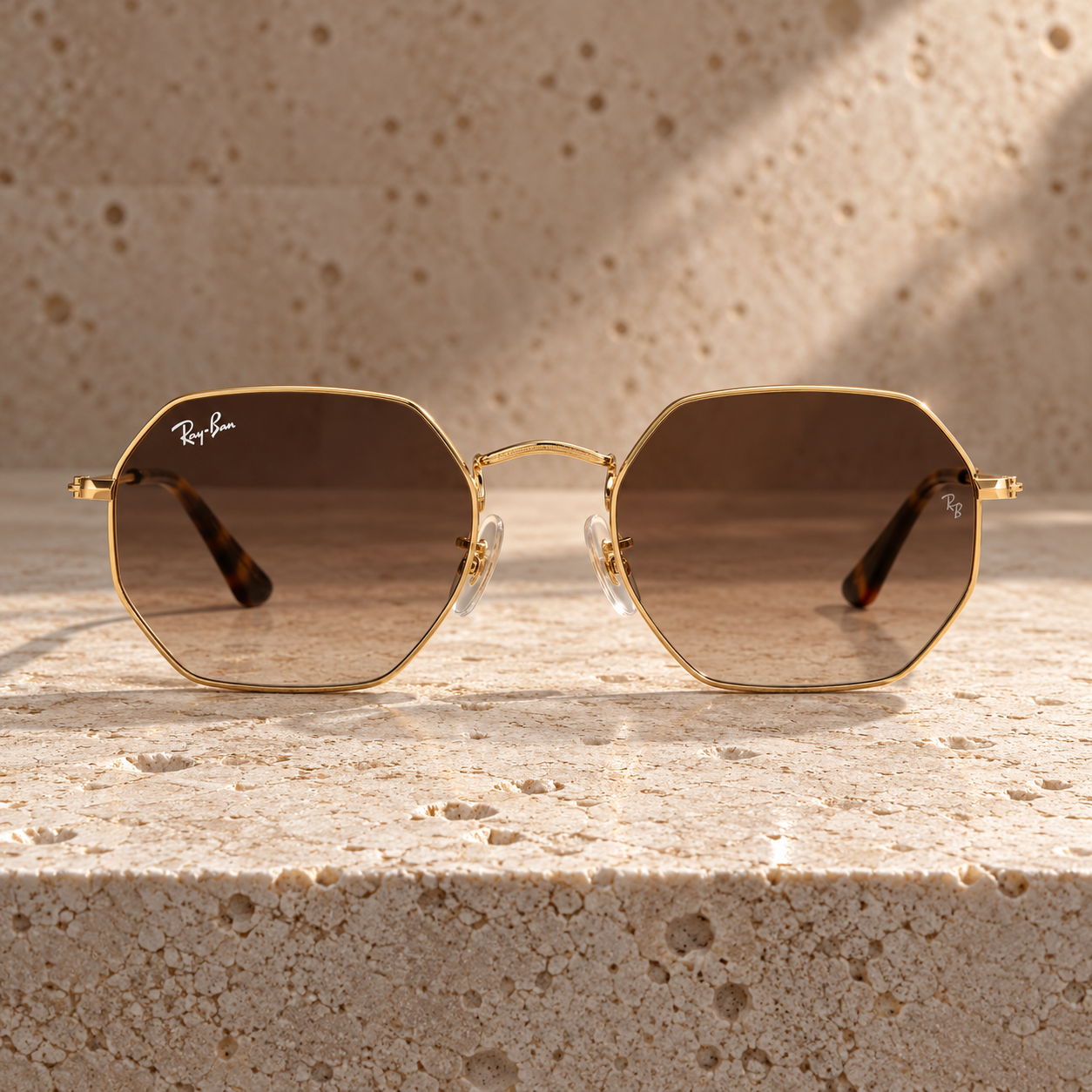 Ray-Ban RB3548 Hexagonal Sunglasses | Arista Gold / Light Brown Gradient