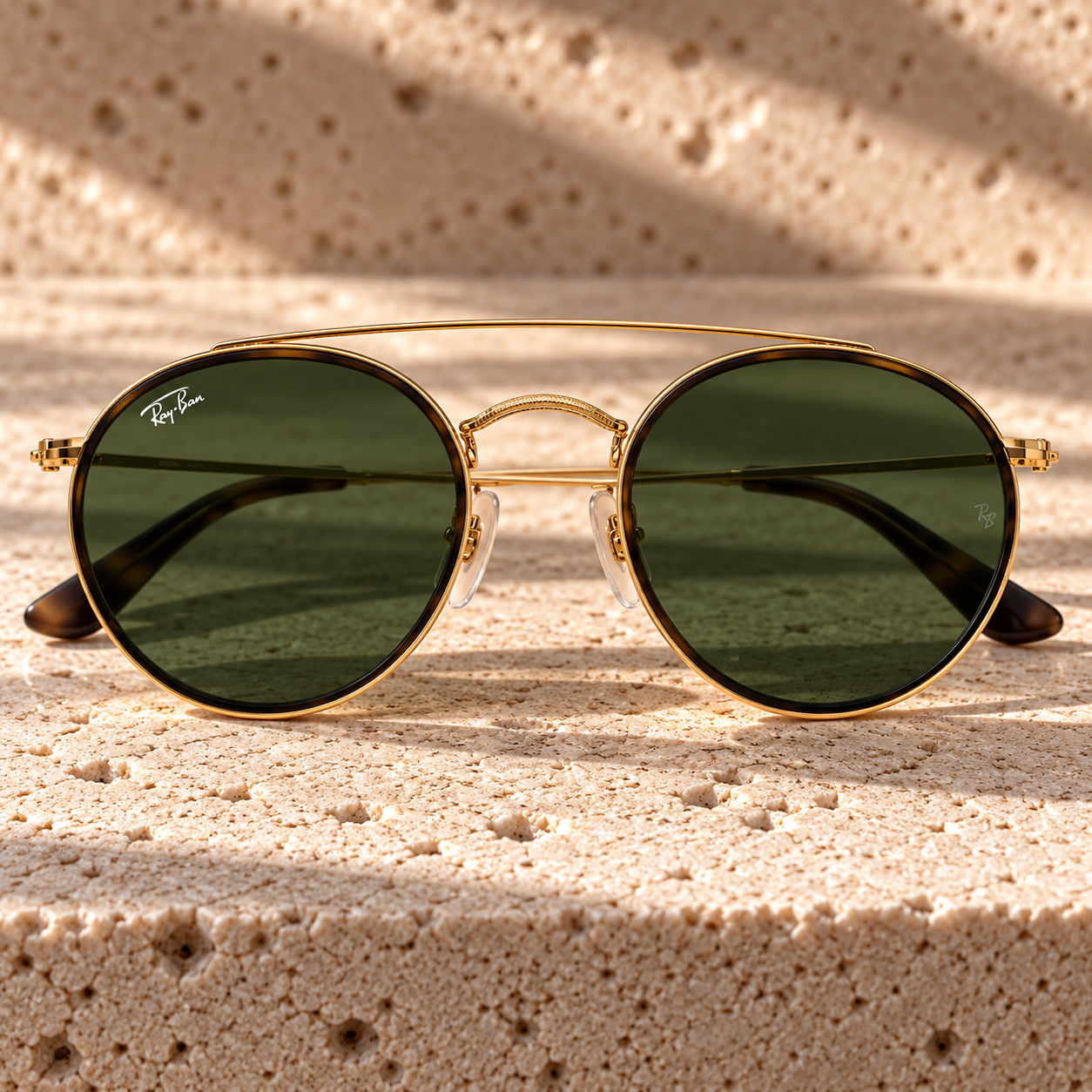 Ray-Ban RB3647N Round Double Bridge Güneş Gözlüğü | Arista Gold / G-15 Green